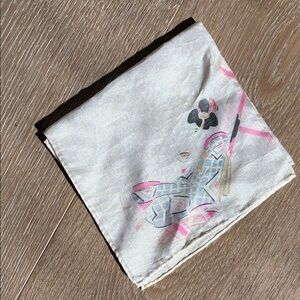 Vintage Silk White and Pink Scarf with Geisha